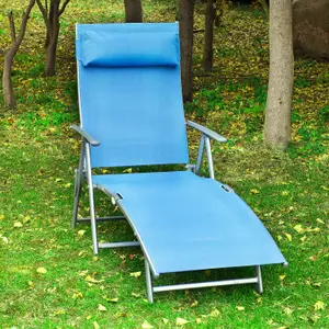 Outsunny Sun Lounger Recliner Foldable 7 Levels Texteline Blue