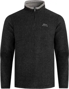 Men's Newark Eco 1/4 Zip Grid Fleece Washed Black - XL - Relaxed Fit - Weird Fish