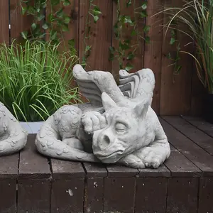 Pair of Large Sleepy Dragons Garden Statuary