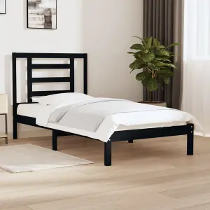 Berkfield Bed Frame Black Solid Wood Pine 100x200 cm