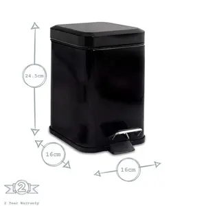 Square Bathroom Pedal Bin - 3 Litre Black