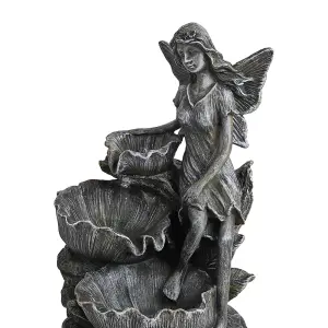 Grey Fairy LED Lighted Resin Garden Water Fountain Water Feature with Solar Panel