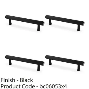 4 PACK - Reeded T Bar Pull Handle - Matt Black 128mm Centres SOLID BRASS Drawer Lined