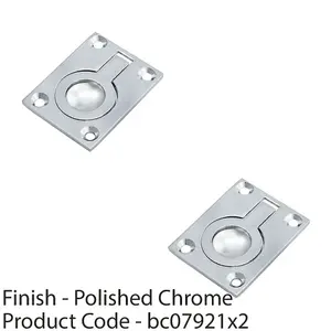 2 PACK - Flush Ring Recessed Pull Handle 50 x 38mm 8mm Depth Polished Chrome Sliding Door