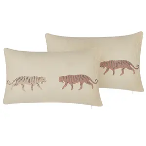 Set of 2 Cushions NIEREMBERGIA 30 x 50 cm Animal Beige