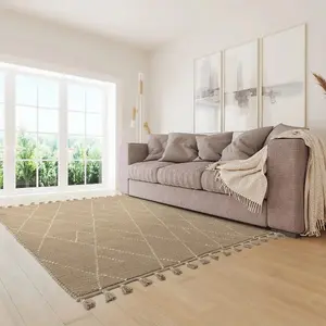 Beige Kilim , Modern , Wool Geometric Easy to Clean Rug for Living Room, Bedroom - 120cm X 170cm