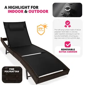 Sun Lounger Moana - weather & UV-resistant, 6 position backrest, removable pillow - mixed brown