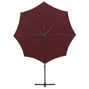 Berkfield Cantilever Umbrella with Pole and LED Lights Bordeaux Red 300 cm