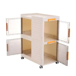 2 Tier Stackable Storage Box Wardrobe Storage Bin Bookcase with Wheels