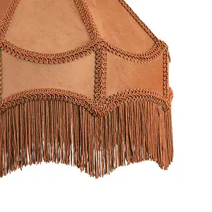 Traditional Victorian Empire Lampshade in Mustard Ochre Velvet with Long Tassels