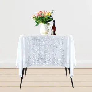 Neel Blue 70" x 70" Square Sequin Tablecloth, White