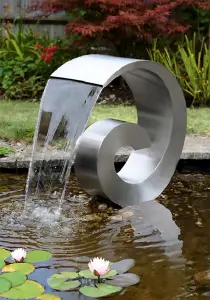 Primrose Ammonite Cascading Stainless Steel Water Feature Outdoor Pond Fountain - No Reservoir - H66cm