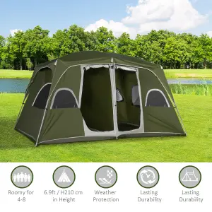 Outsunny Camping Tent, Family Tent 4-8 Person 2 Room Easy Set Up, Green