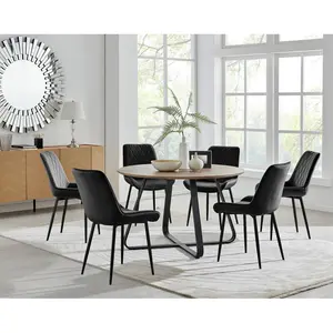 Sandy Classic Wood Effect & Metal Dining Table Set with 6 Luxury Velvet Dining Chairs Black/Black