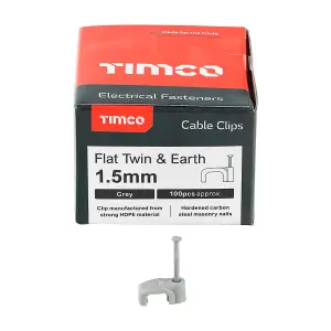 Timco - Flat Twin & Earth Cable Clips - Grey (Size To fit 1.5mm - 100 Pieces)