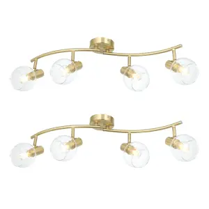 First Choice Lighting Set of 2 Naomi Brushed Brass with Clear Glass 4 Light Ceiling Spotlights