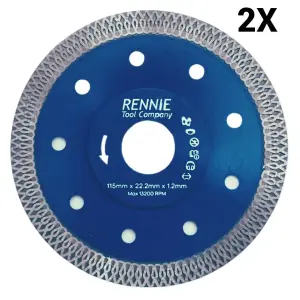 2 Pack x 115mm Diamond Cutting Disc Saw Blade 1.2mm Super Thin Turbo Disks For Angle Grinders For  Porcelain Tiles Ceramics