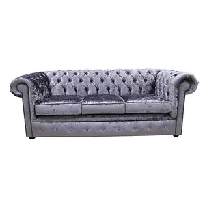 Chesterfield Handmade 3 Seater Sofa Settee Senso Fondant Blue Velvet Fabric In Classic Style