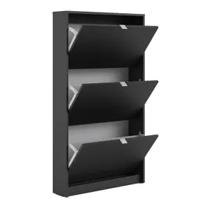 Shoes Shoe cabinet  w. 3 tilting doors and 1 layer Matt Black