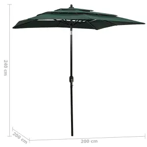 Berkfield 3-Tier Parasol with Aluminium Pole Green 2x2 m