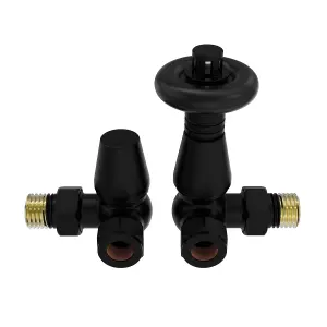 Right Radiators Traditional Thermostatic TRV & Lockshield Corner Radiator Valves Black 1/2"x15mm Set