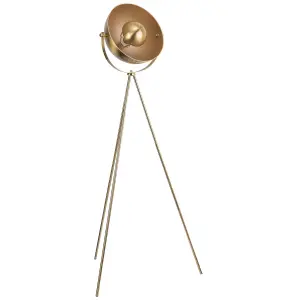 First Choice Lighting Pair of Retro Satin Brass Tripod Floor Lamps