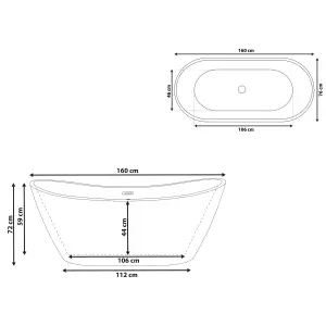 Freestanding Bath 1600 x 760 mm Black ANTIGUA