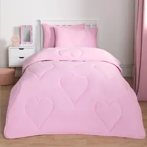 Coverless Duvet 7.5 TOG Pillowcase Quilt Heart Bedding Set, Pink - Double