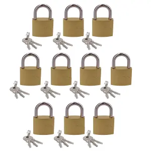 Heavy Duty 38mm Iron Brass Coated Padlock Security Lock Secure 3 Keys 10pk