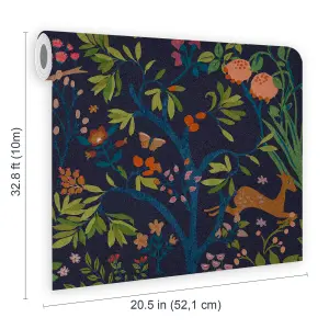 Enchanted Woodland Navy Floral Wallpaper