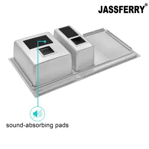 JASSFERRY Inset Kitchen Sink 1.2 mm Thickness Stainless Steel 1.5 Rectangle Bowl Righthand Drainer Square Strainer Plug