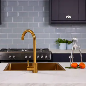 Flode Lillehammer Single Lever Kitchen Sink Mixer Tap with Swivel Spout Brushed Gold Finish