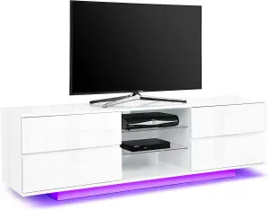 Centurion Supports Avitus High Gloss White with 4-White Drawers up to 65" LED/OLED/LCD TV Cabinet with LED Lights