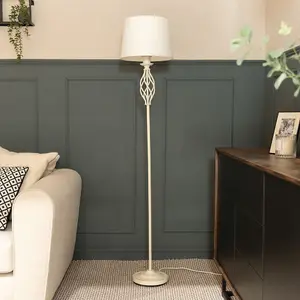 ValueLights Memphis Traditional Cream Twist Floor Lamp with Fabric Lampshade - Bulb Included