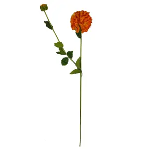 Pack of 6 x 75cm Artificial Dahlia PomPom Flower Stem Orange