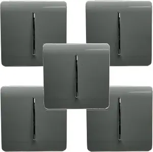 Trendi Modern 1 Gang 1 or 2 way Screwless Rocker Light Switch in Charcoal Grey (Pack of 5)