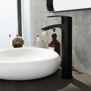 GoodHome Kariya Tall Matt Black Basin Mixer Tap