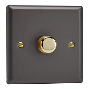 Varilight 1-Gang 2-Way V-Pro Push On/Off Rotary LED Dimmer 1 x 0-120W Vogue Slate Grey