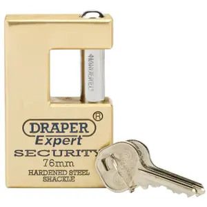 Draper Expert 76mm Quality Close Shackle Solid Brass Padlock and 2 Keys with Hardened Steel Shackle 64202