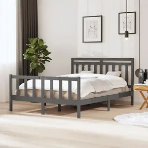 Berkfield Bed Frame Grey Solid Wood 160x200 cm 5FT King Size