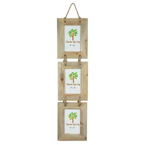 Nicola Spring - Rustic Wooden Hanging 3 Photo Frame - 4 x 6" - Natural