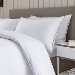 DUSK Cambridge 200 Thread Count Duvet Cover - Cotton - White/Grey - Single