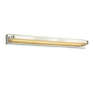 Modern Chrome Plated LED Bathroom Strip Wall Lamp with Switch Button and Glass