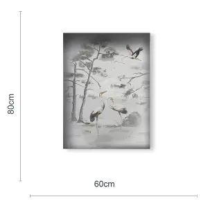 Laura Ashley Animalia Cranes Grey Canvas art (H)80cm x (W)60cm