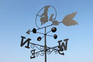 Garden Market Place Weathervane - WITCH steel weathervane with ground spike and wall fixing.