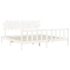 Berkfield Bed Frame with Headboard White 200x200 cm Solid Wood