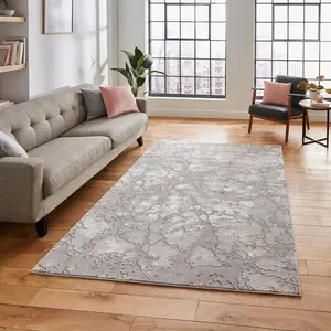 Grey Rose Modern Abstract Easy To Clean Dining Room Rug-160cm X 220cm