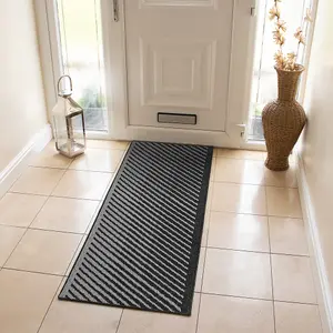 JVL Stellar Machine Washable Latex Backed Runner Doormat, 57x150cm, Black