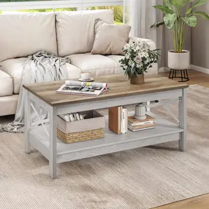 O'Kean 4 Legs Coffee Table with Storage Grey / Grey Wash