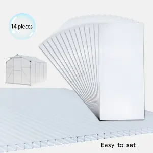 Birchtree 4MM Polycarbonate Greenhouse Sheets 14PCS Twinwall Roofing For Outdoor Glazing Panels Shed Panel Solid PS01 Clear